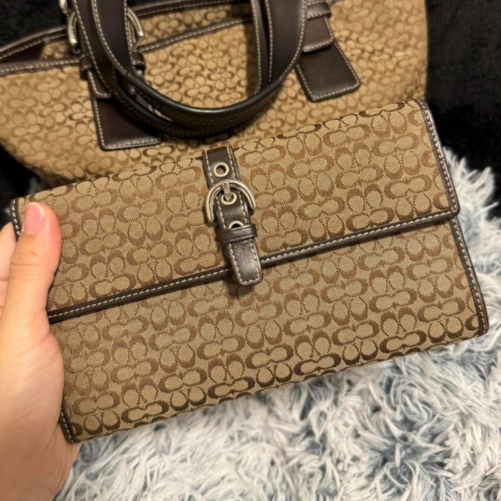 Coach Tan and Brown Signature Wallet